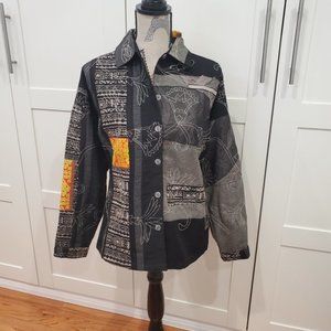 CHICO'S DESIGNS Jacket Embroidery Black Floral 1